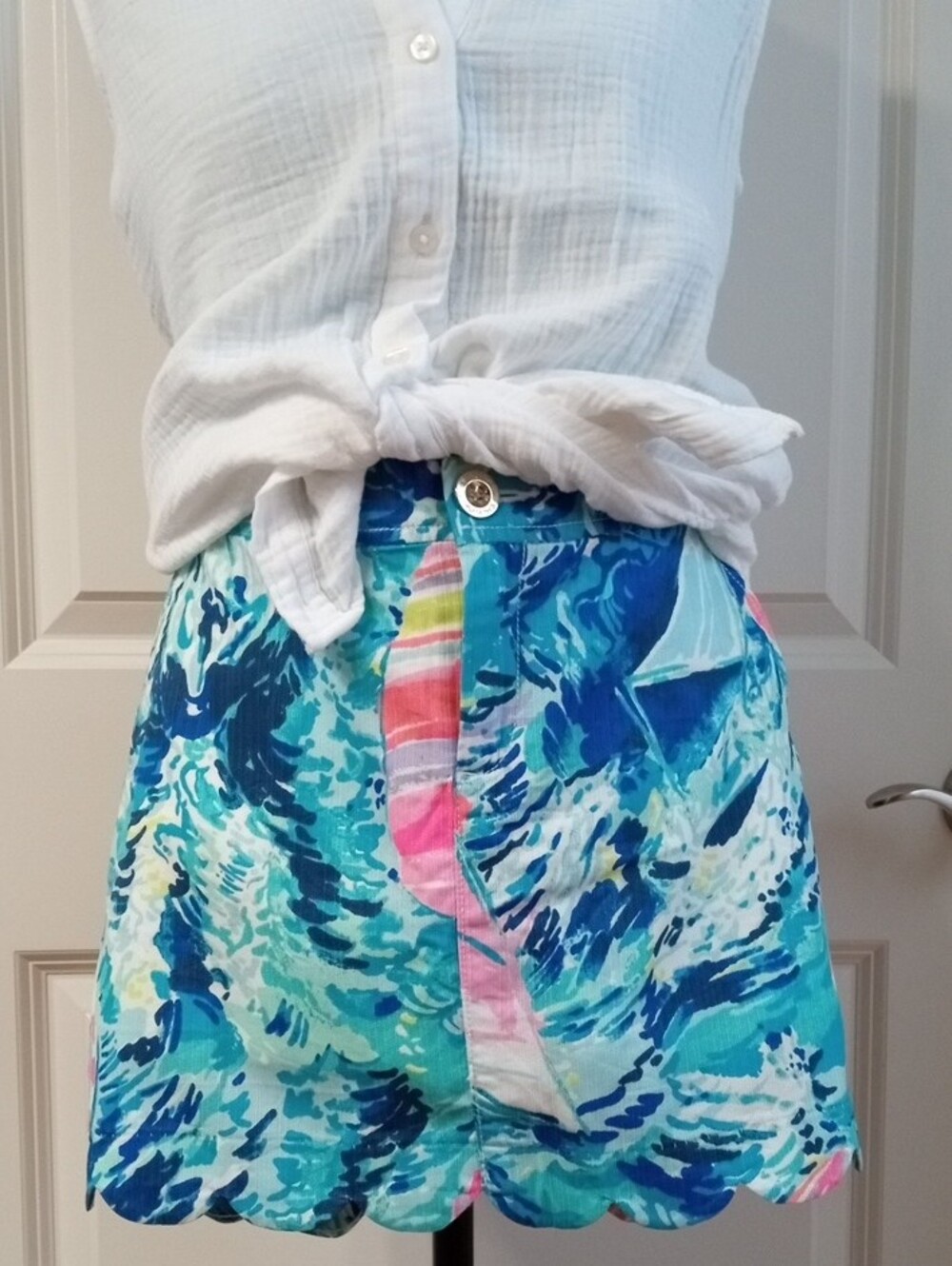 Lilly Pulitzer Turquoise Blue Wave-Sailboat Print Mini Skort Sz 0